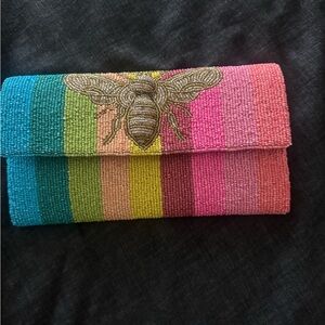 America & Beyond Rainbow Bee Beaded Clutch